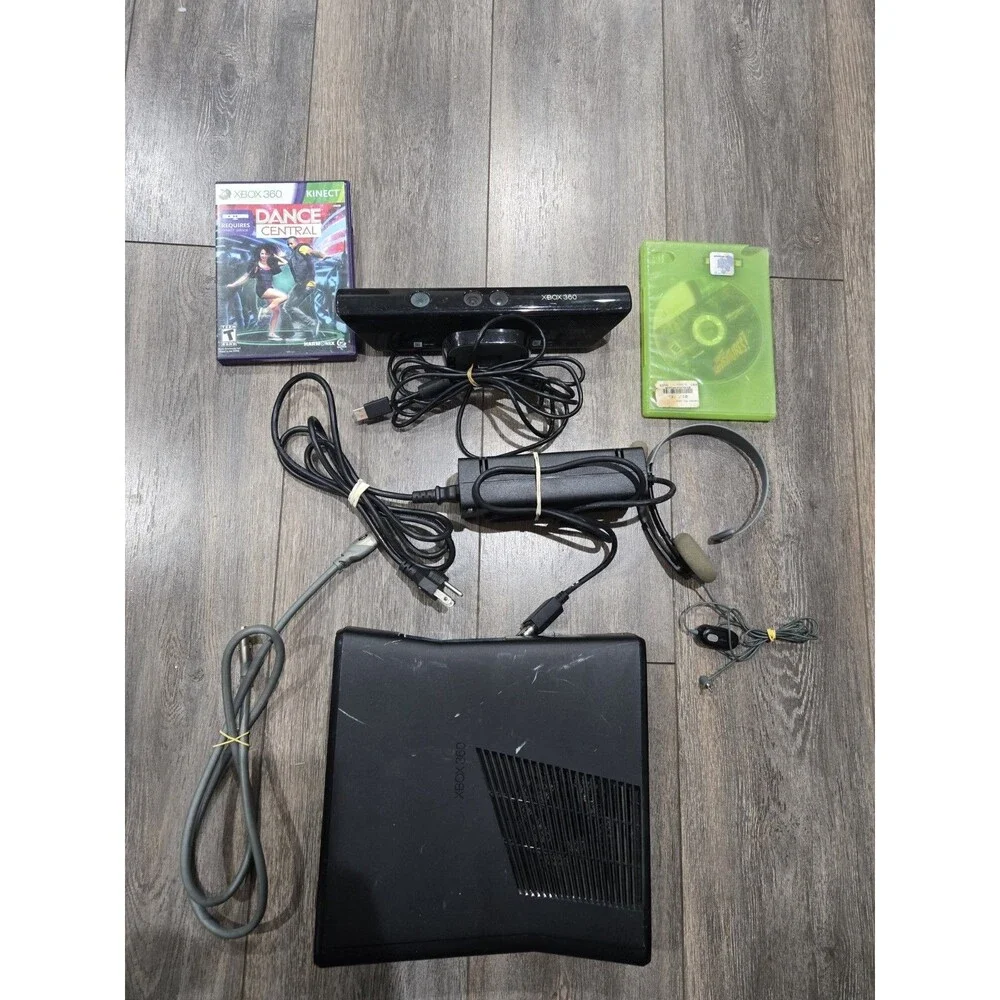 Microsoft Xbox 360 Slim Console S Bundle With Kinect, Headset, Games Tested